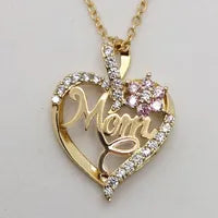 Collier Cœur Doré “Mom” avec Fleur Strass – Cadeau Maman