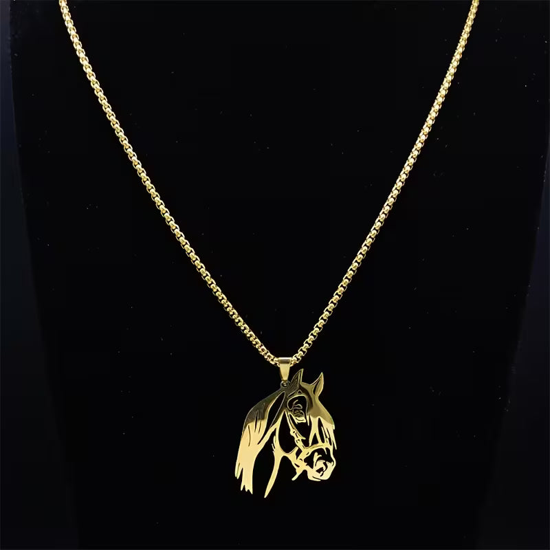 Collier tête de cheval – pendentif doré en acier inoxydable
