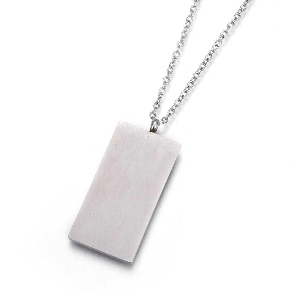 Collier pendentif rectangle noir & blanc – acier inoxydable argenté