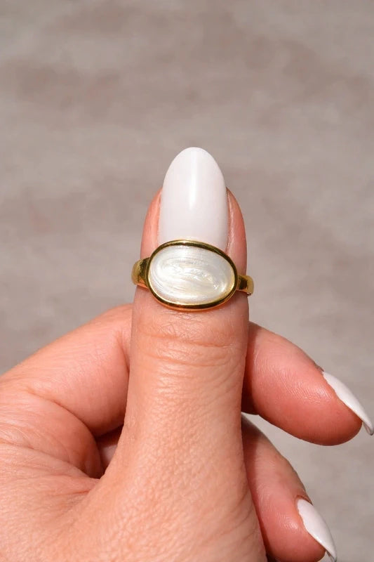 Bague Pierre Blanche – Douceur & Élégance - ACIER INOXYDABLE