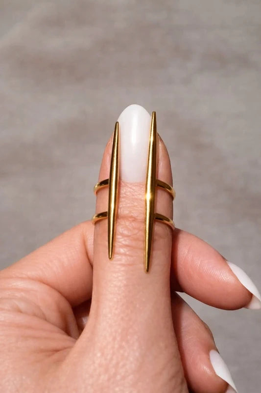 Bague Double Pointe Dorée Ajustable – Acier Inoxydable