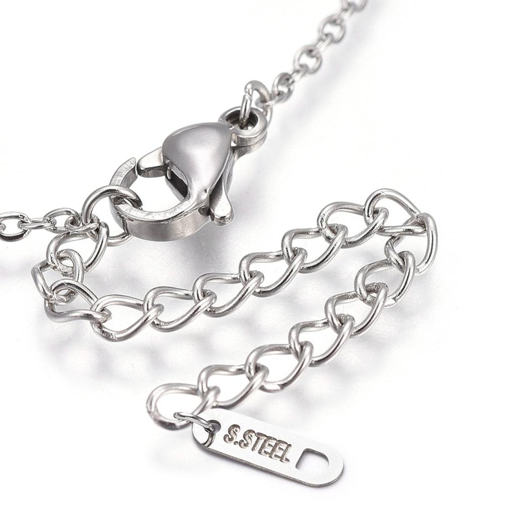 Collier pendentif rectangle noir & blanc – acier inoxydable argenté