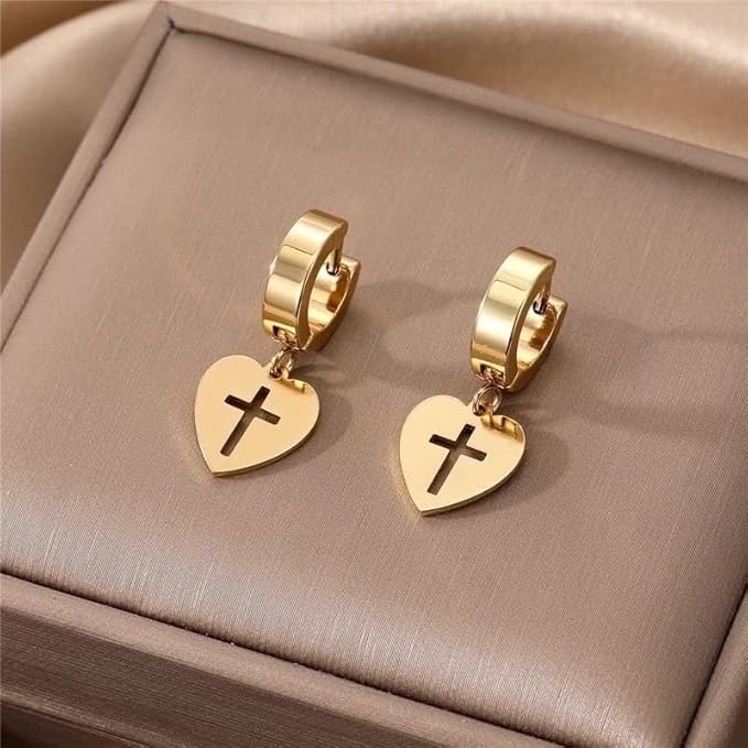 Boucle d'oreilles femme en acier inoxydable - Croix pendante "Love Cross"