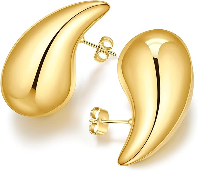 Boucles d'oreilles créole Style larme goutte d'eau plaqué OR 18 carats chunky