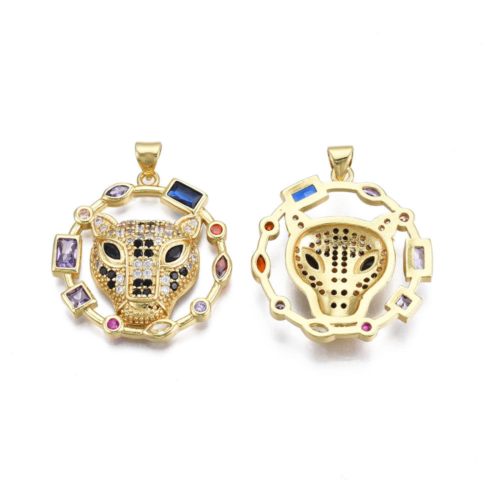 Pendentif tête de panthère doré – pierres multicolores