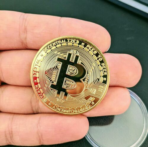 Pièce Bitcoin Dorée – Jeton Collector plaqué or
