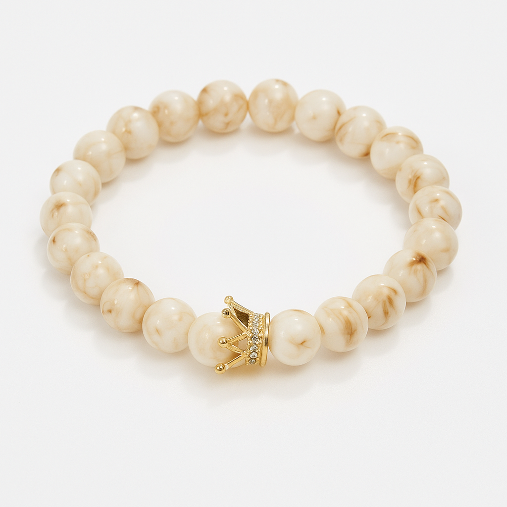 Bracelet perles marbrées & couronne dorée – Royal Marble Spirit