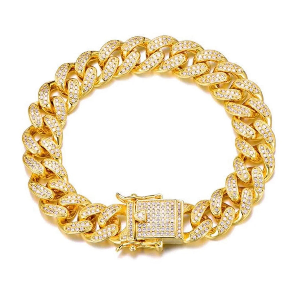 Bracelet Chaîne Cubaine Doré Pavé de Zircons – Acier Inoxydable 20 cm