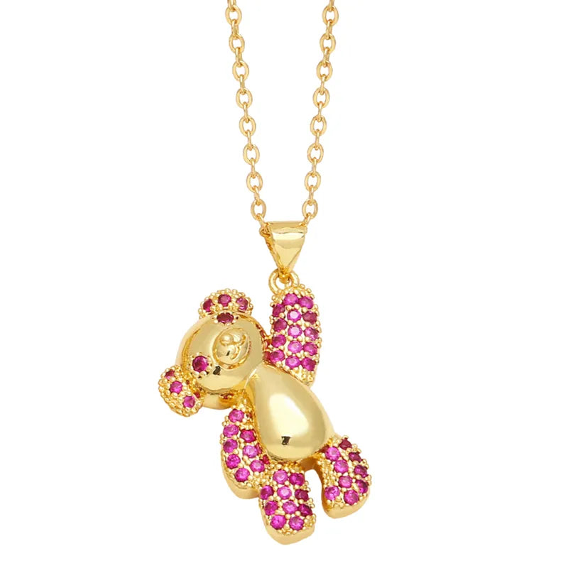 Collier Ourson Doré avec Strass Roses – Bijou Fantaisie Tendance