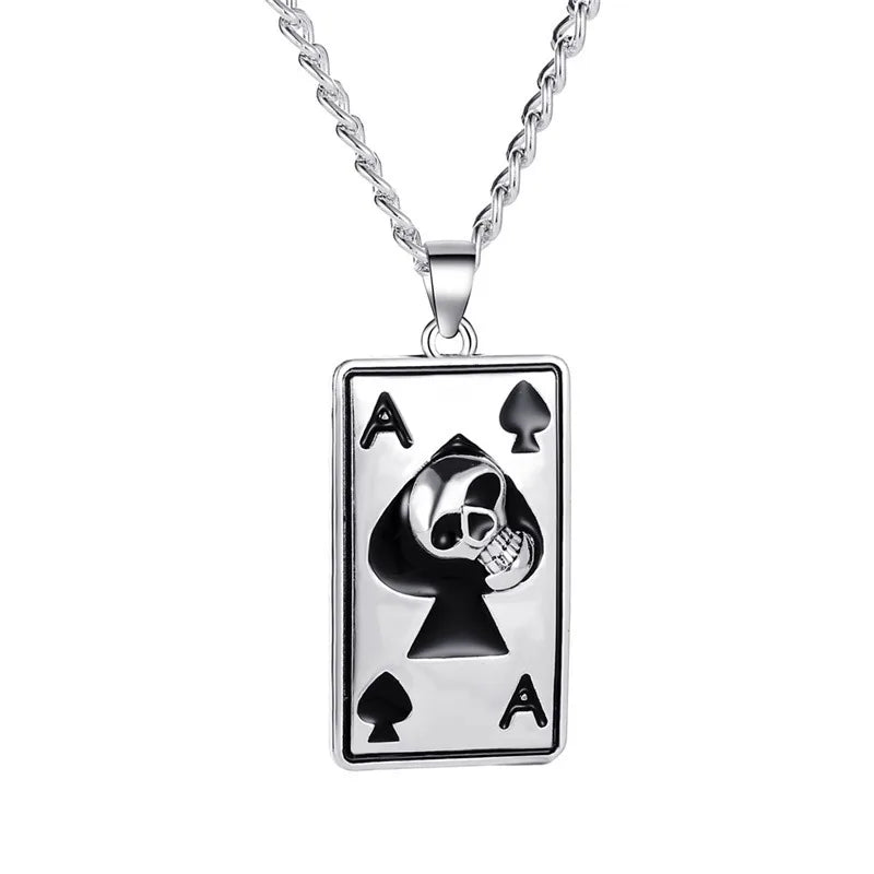 🖤 Pendentif As de Pique Crâne – Acier Inoxydable 316L – Style Rock & Biker