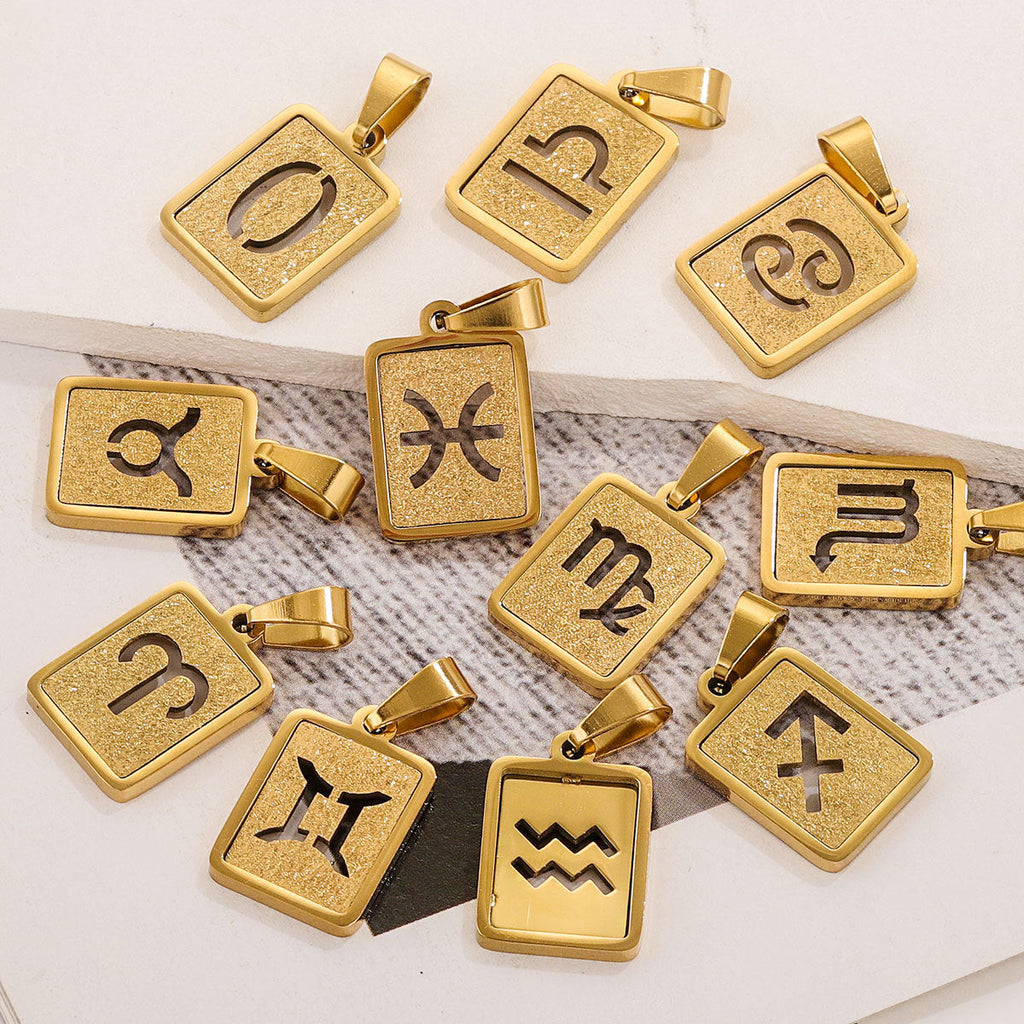Pendentif Signe Astrologique Rectangulaire - Acier Inoxydable Plaqué Or