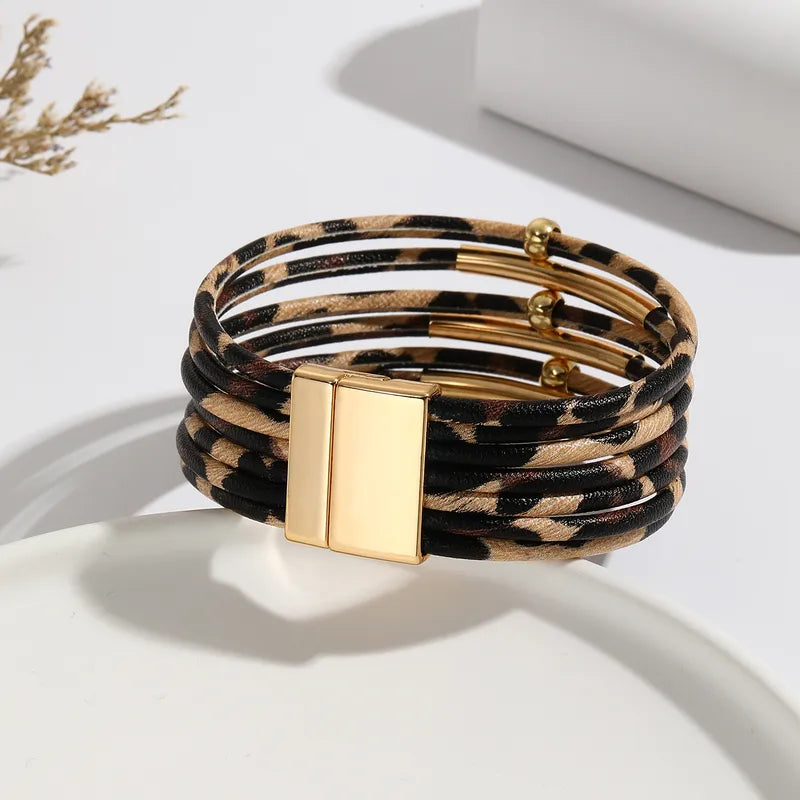 Bracelet multi-rangs léopard doré