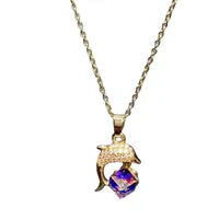 Collier Dauphin Doré & Cristal Multicolore – Élégance Océanique