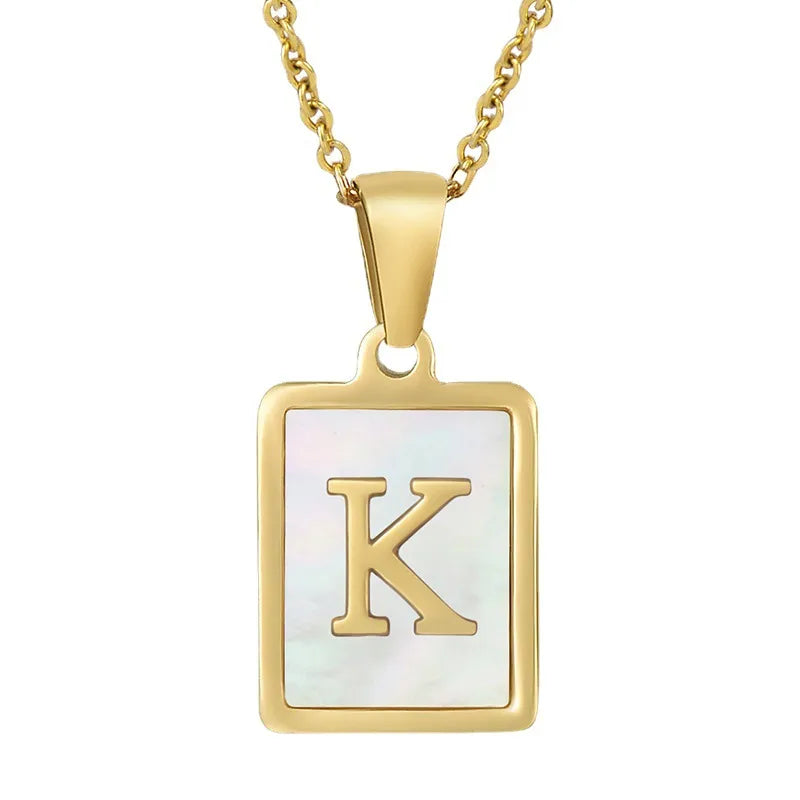 Collier et pendentif Lettre - Acier Inoxydable Plaqué Or & Nacre Blanche