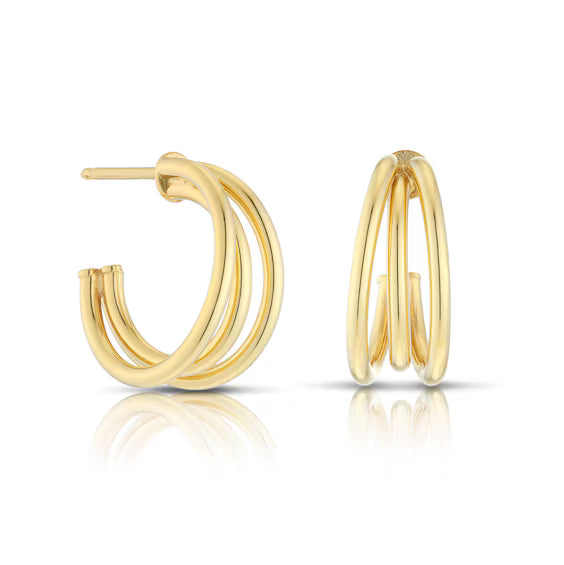Créoles Triple Anneaux Dorés – Boucles d’Oreilles Femme – Effet 3 Cercles Superposés