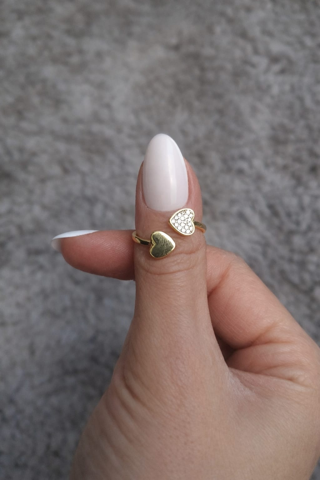 Bague Ajustable Double Cœur Doré & Strass – Acier Inoxydable