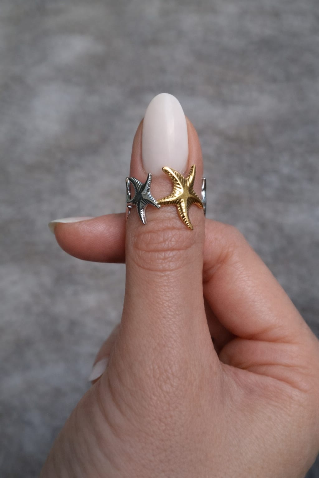 Bague Ajustable Double Étoile de Mer Bicolore – Acier Inoxydable