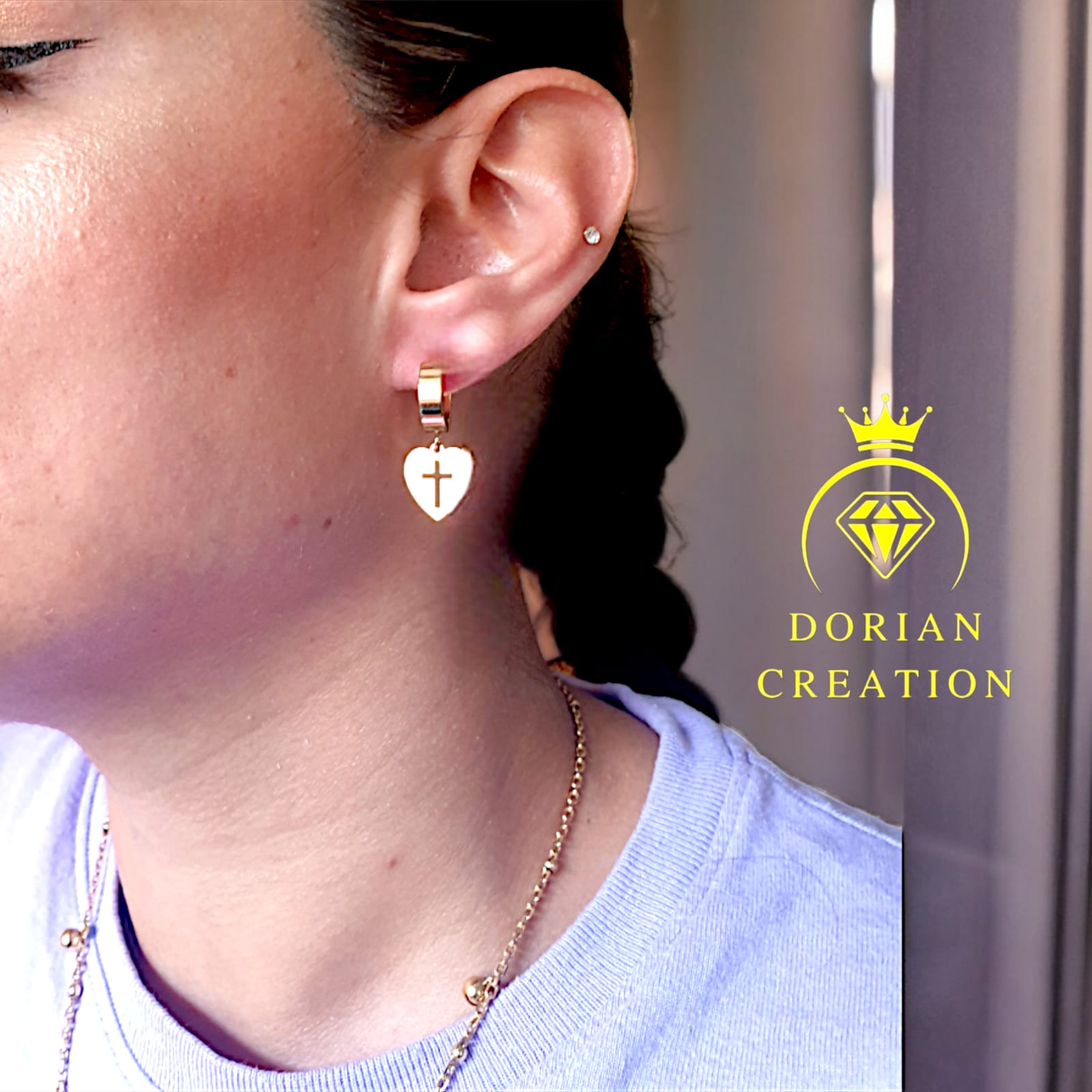 Boucle d'oreilles femme en acier inoxydable - Croix pendante "Love Cross"