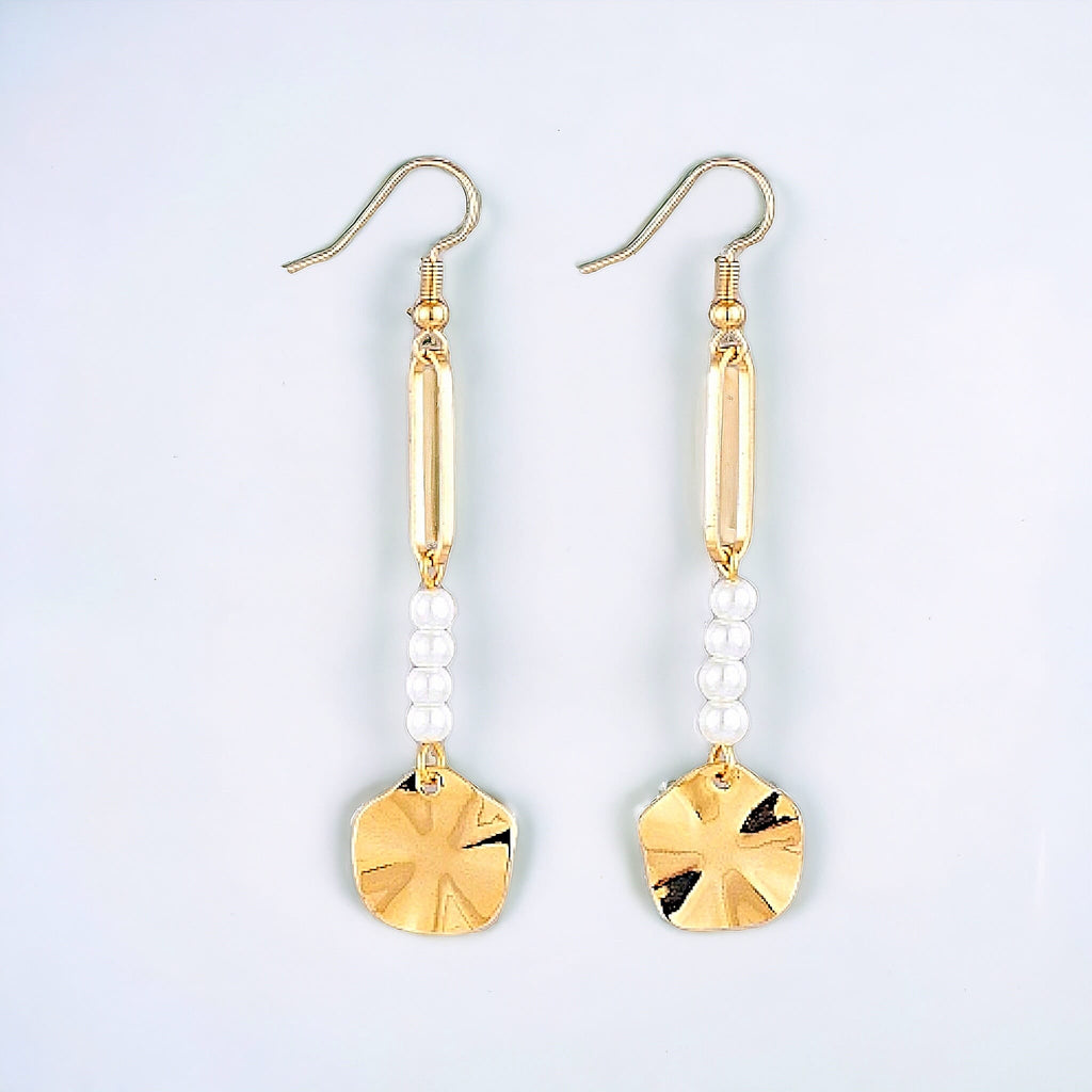 Boucles d’oreilles perles de verre - pendentif en laiton et crochets de boucle d’oreille torsadé plat rond, plaqué or 18 carats