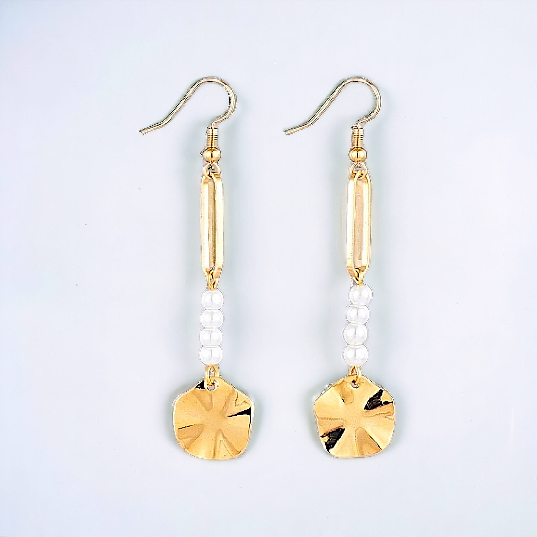 Boucles d’oreilles perles de verre - pendentif en laiton et crochets de boucle d’oreille torsadé plat rond, plaqué or 18 carats