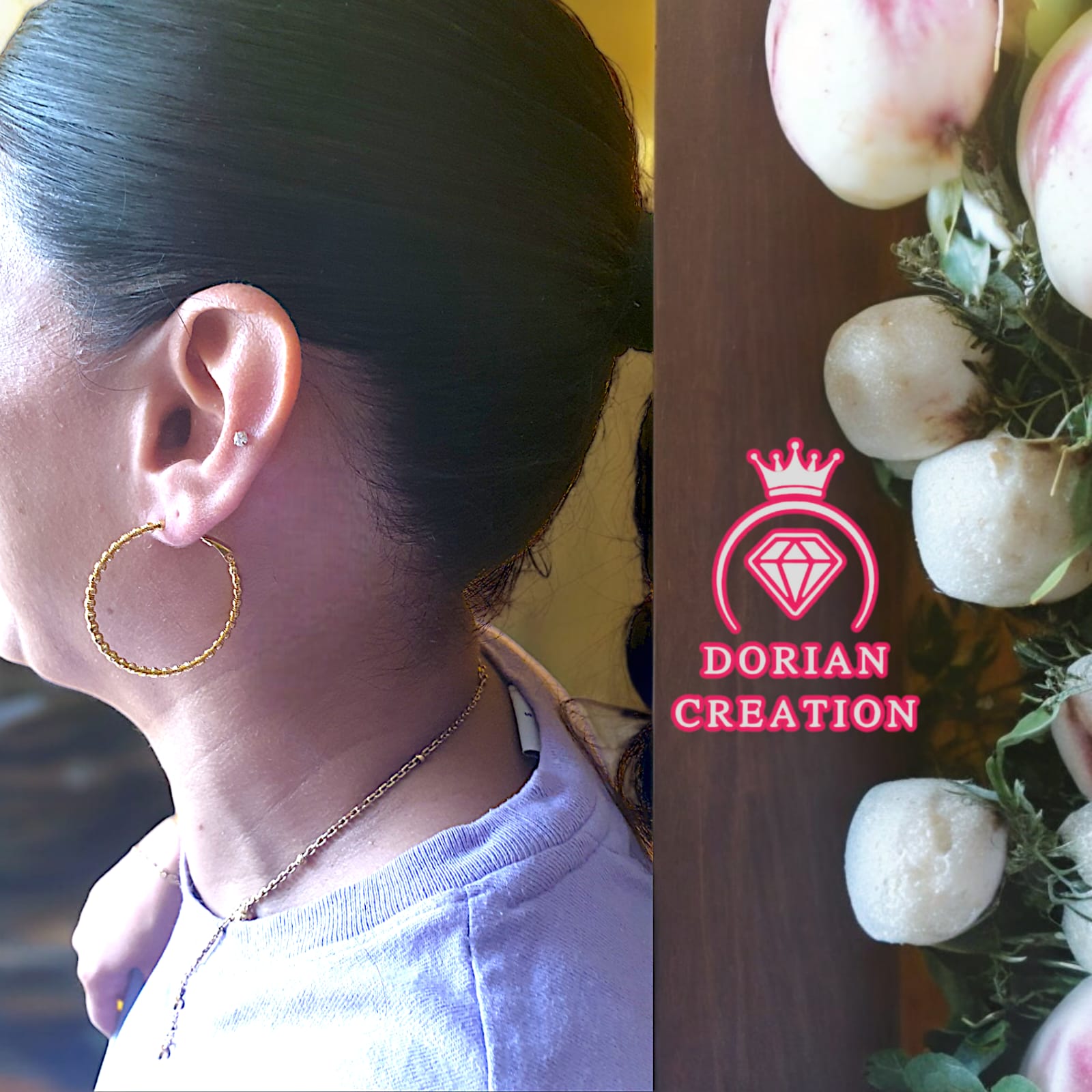 Boucles d’oreilles grande créole rainurées pour femme, laiton plaqué or 18 carats