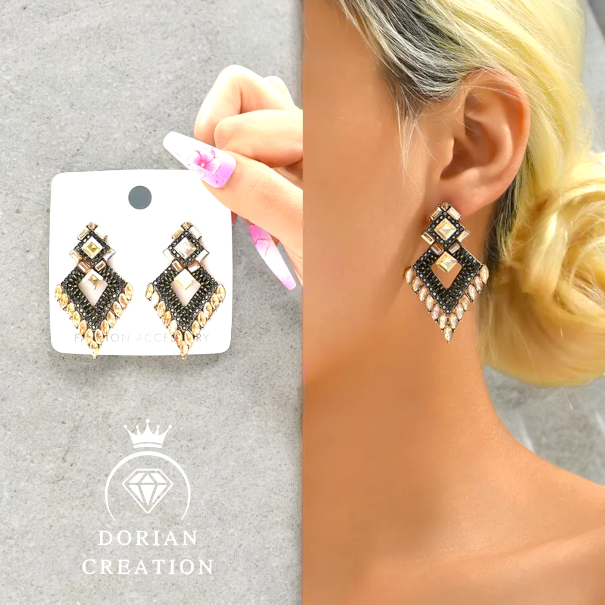 Boucle d'oreilles Argyle & alliage avec strass incrusté