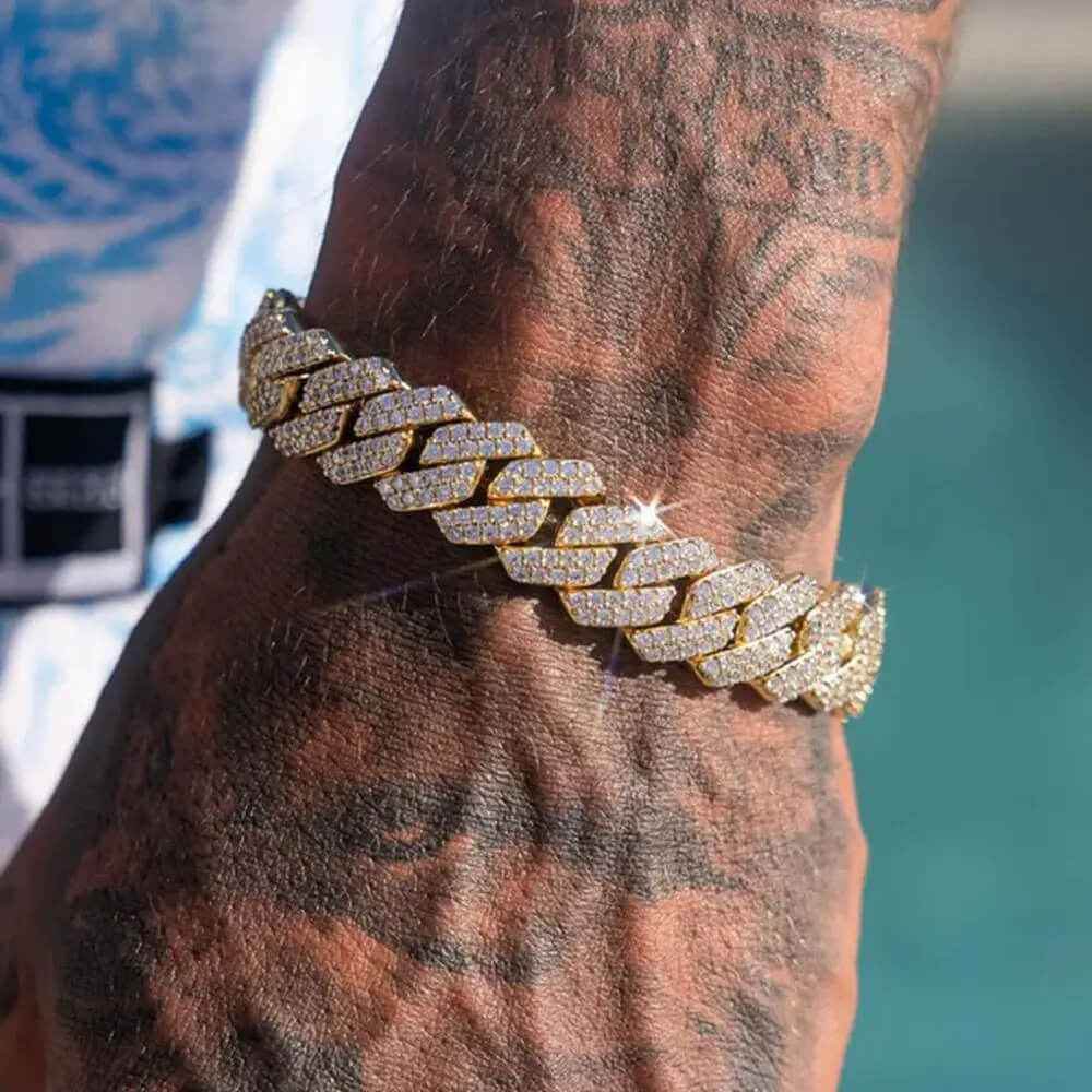 Bracelet Chaîne Cubaine Doré Pavé de Zircons – Acier Inoxydable 20 cm
