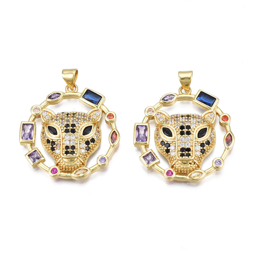 Pendentif tête de panthère doré – pierres multicolores