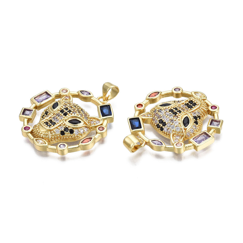 Pendentif tête de panthère doré – pierres multicolores