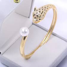 Bracelet jonc serpent doré et perle – acier inoxydable