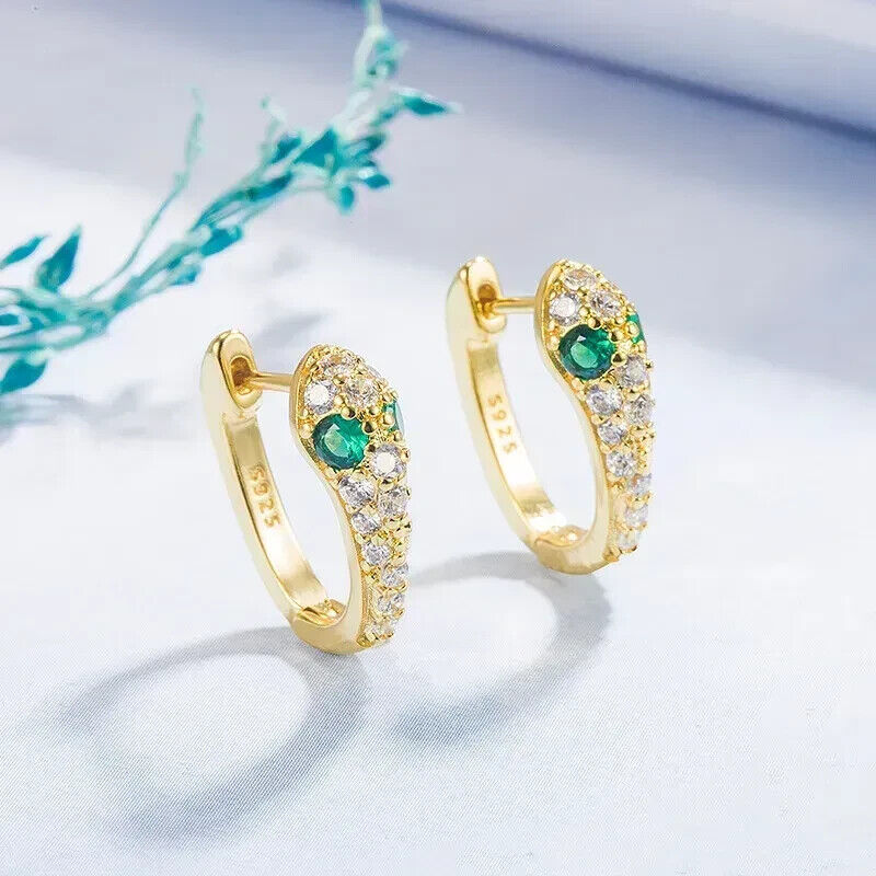 Boucle d'oreille serpent incrusté Zircon plaquée Argent 925